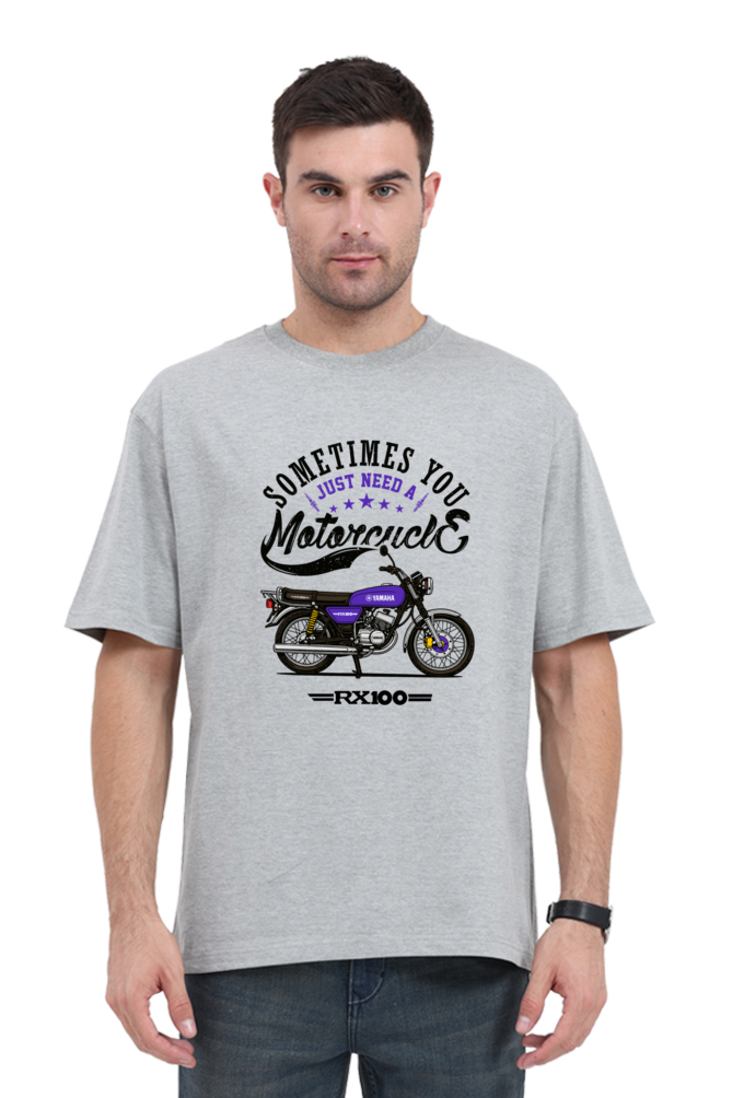 Yamaha RX100 Blue Oversized Tshirt | Sometimes you just need a motorcycle Frot Print - Image 8