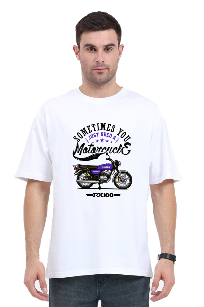 Yamaha RX100 Blue Oversized Tshirt | Sometimes you just need a motorcycle Frot Print - Image 9