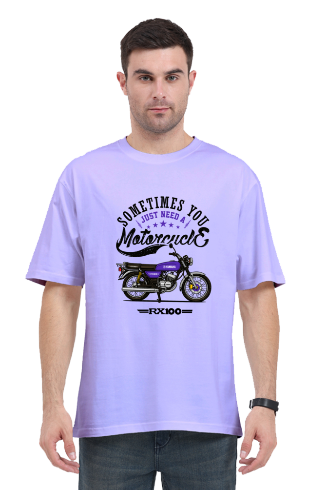 Yamaha RX100 Blue Oversized Tshirt | Sometimes you just need a motorcycle Frot Print - Image 4