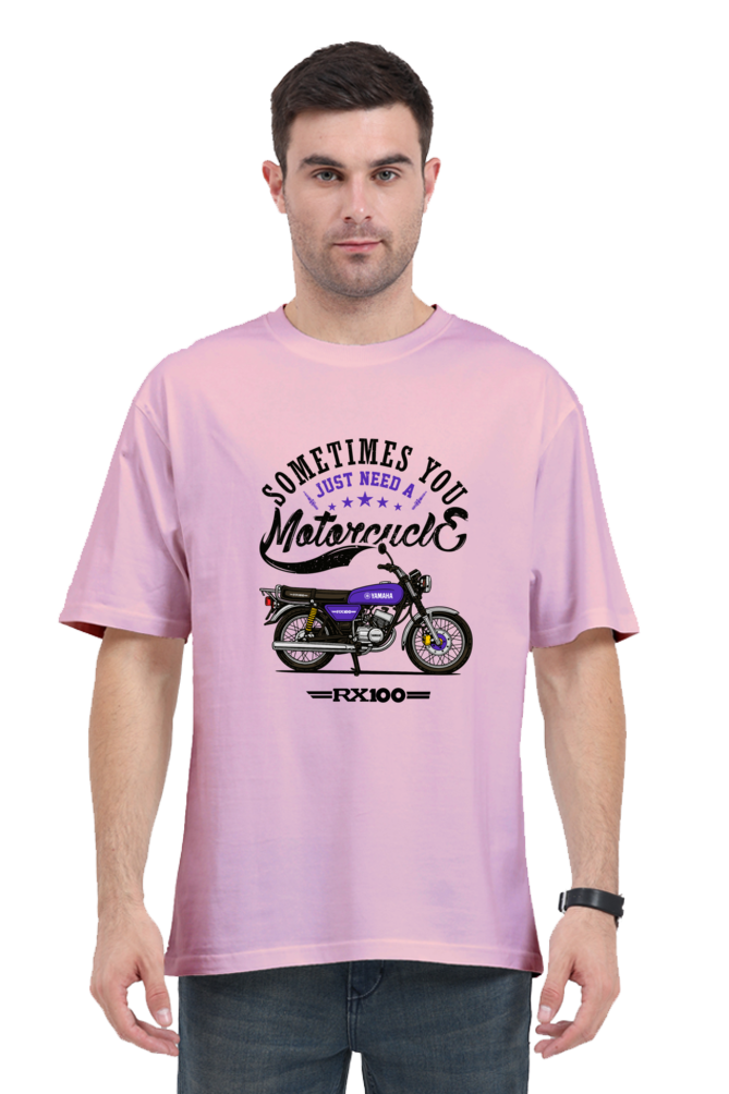Yamaha RX100 Blue Oversized Tshirt | Sometimes you just need a motorcycle Frot Print - Image 5