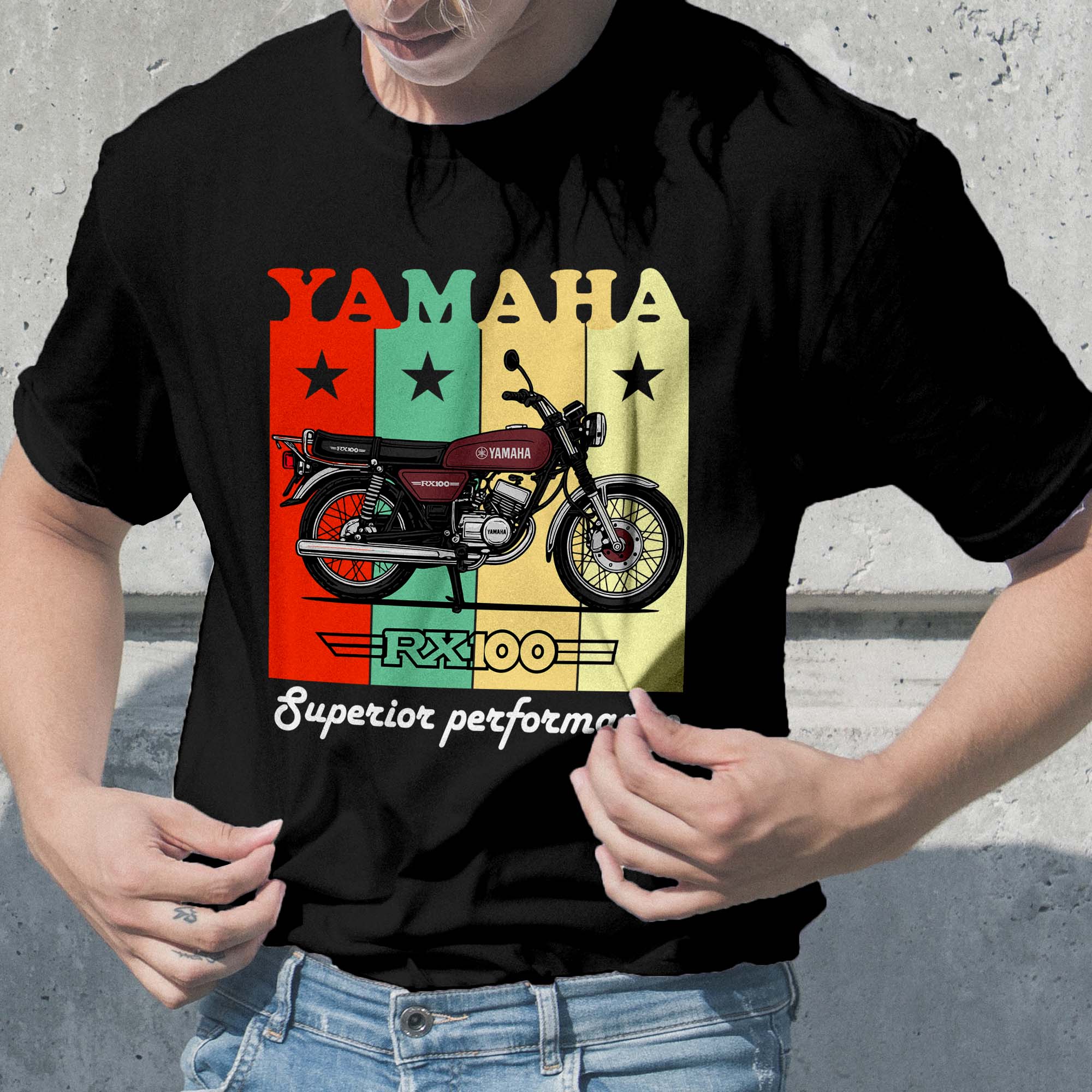 Yamaha RX100 Print | Standard Tee | 180 GSM Fabric Black